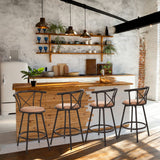 Set mit 6 drehbaren Industrie-Barhockern mit brauner Stoffrückseite – HAILEY 24
