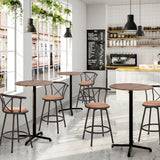 Set mit 6 drehbaren Industrie-Barhockern mit brauner Stoffrückseite – HAILEY 24