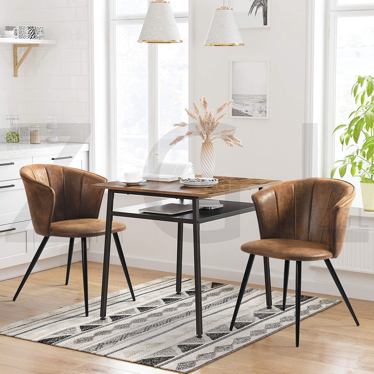 Set of 2 industrial dining chairs with suede armrests - Doncic