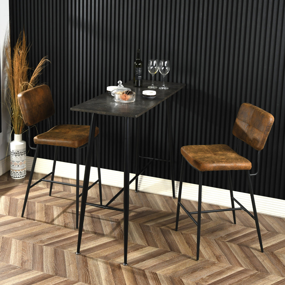 Set of 6 industrial bar stools with suede back - INDEPENDENCE BAR