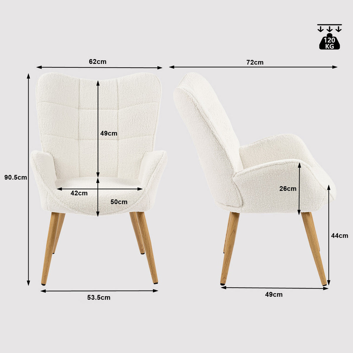 Fauteuil scandinave avec accoudoirs en tissu mouton bouclette beige à surpiqûres - KANAS