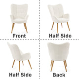 Fauteuil scandinave avec accoudoirs en tissu mouton bouclette beige à surpiqûres - KANAS
