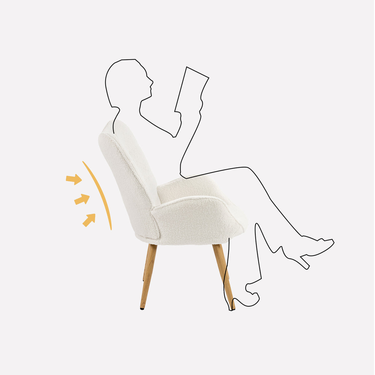 Fauteuil scandinave avec accoudoirs en tissu mouton bouclette beige à surpiqûres - KANAS