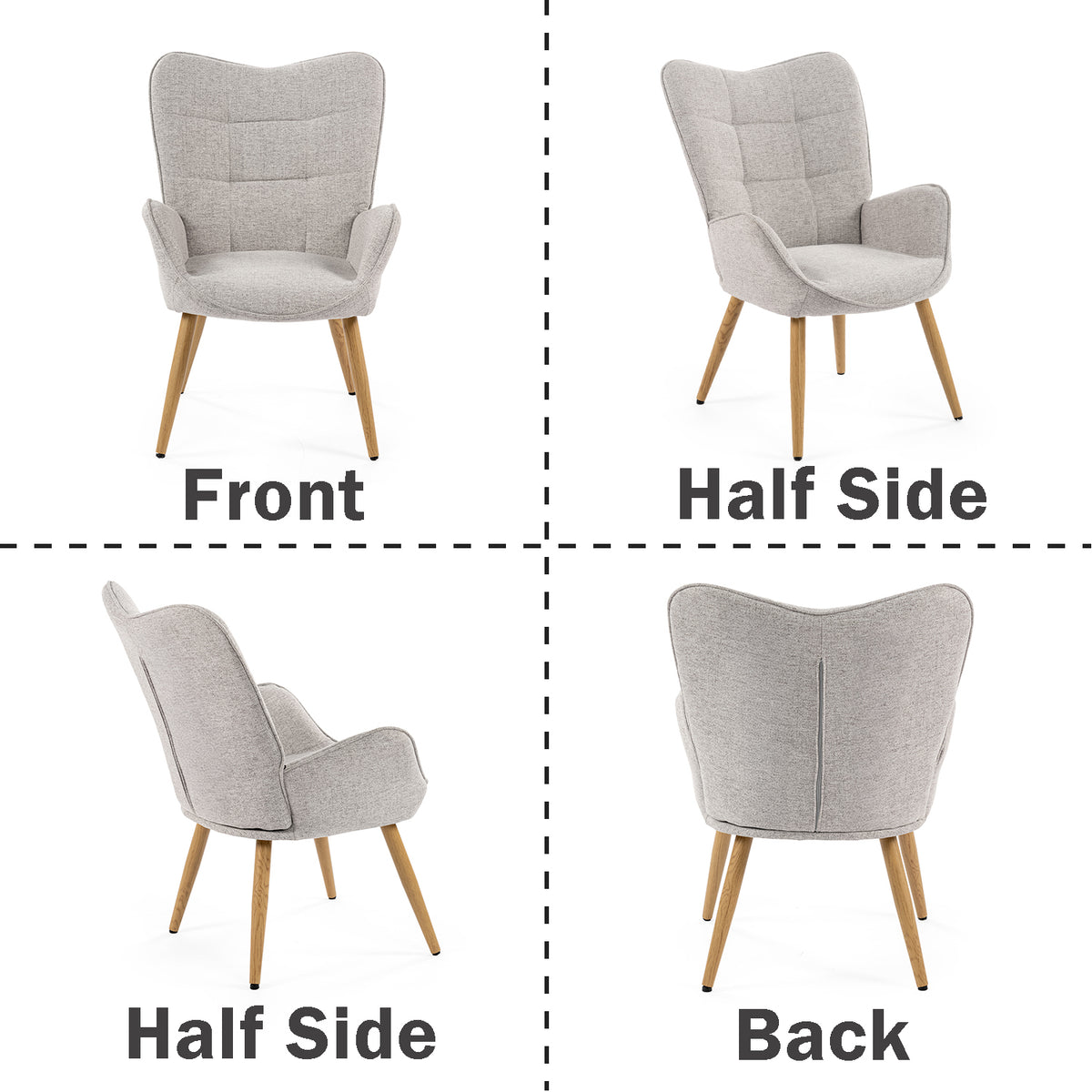Fauteuil scandinave avec accoudoirs en tissu gris à surpiqûres - KANAS
