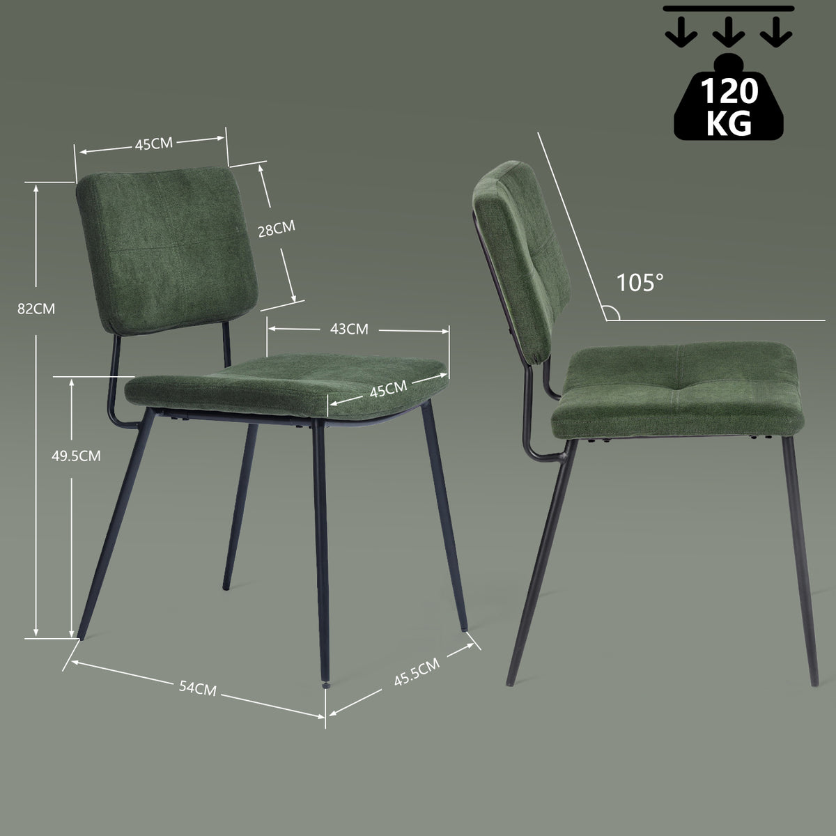Ensemble de salle à manger de style scandinave composé d'une table ronde en chêne et de 4 chaises en tissu vert