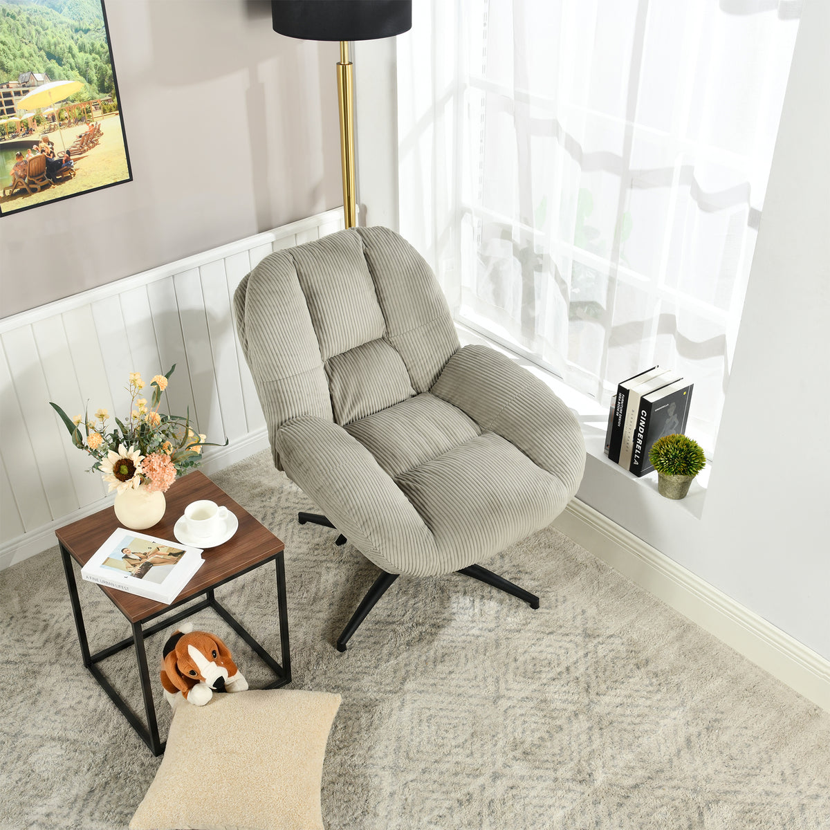 Chaise de bureau pivotante en velours côtelé gris – LITHOPS FIX