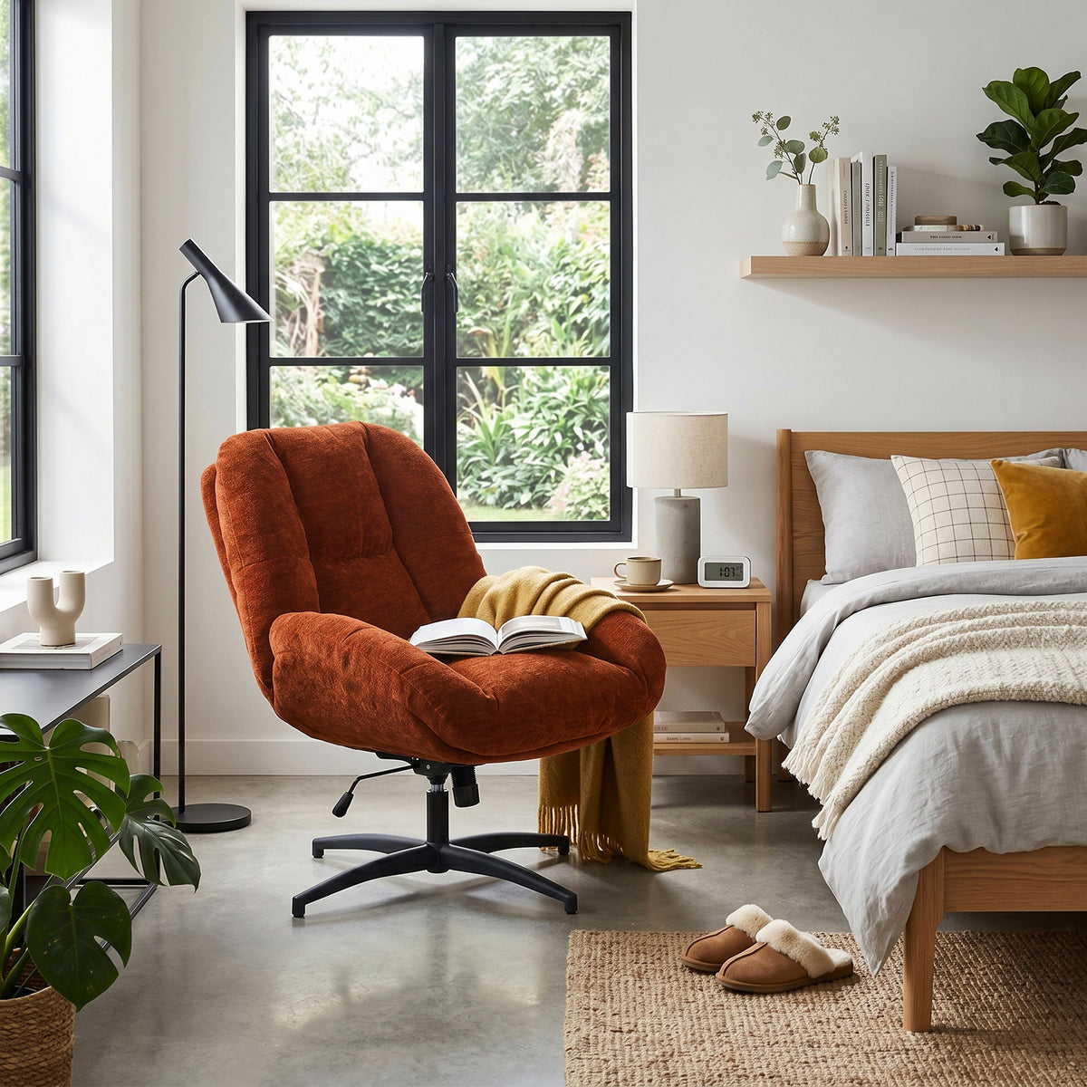 Chaise de bureau pivotante en tissu chenille terracotta – LITHOPS FIX