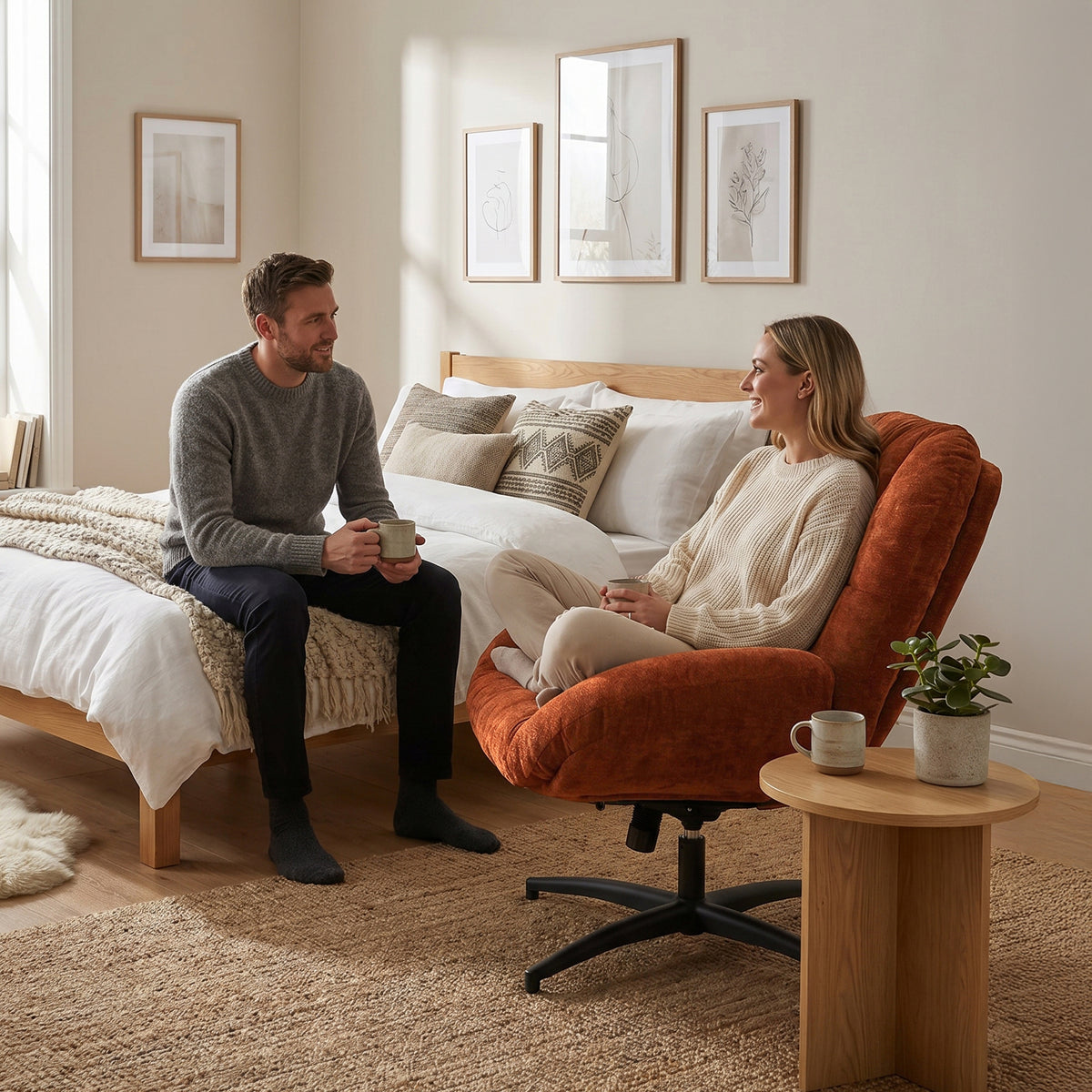 Chaise de bureau pivotante en tissu chenille terracotta – LITHOPS FIX