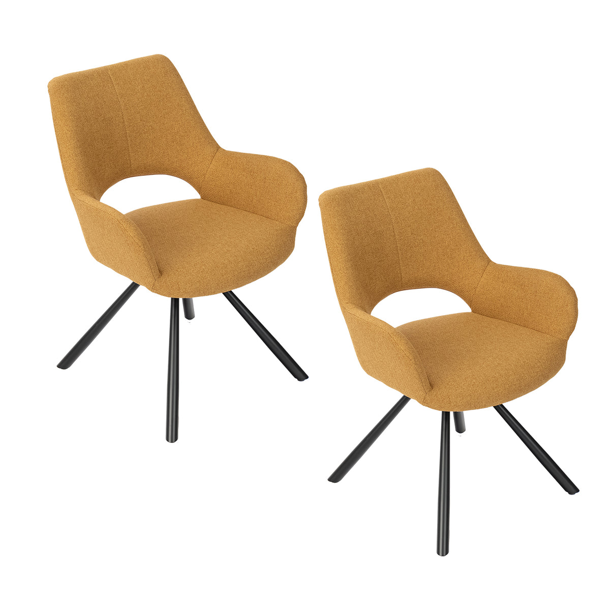 Set aus 2 modernen Esszimmerstühlen aus gelbem Stoff, schwarzen Metallbeinen – BETH FABRIC YELLOW