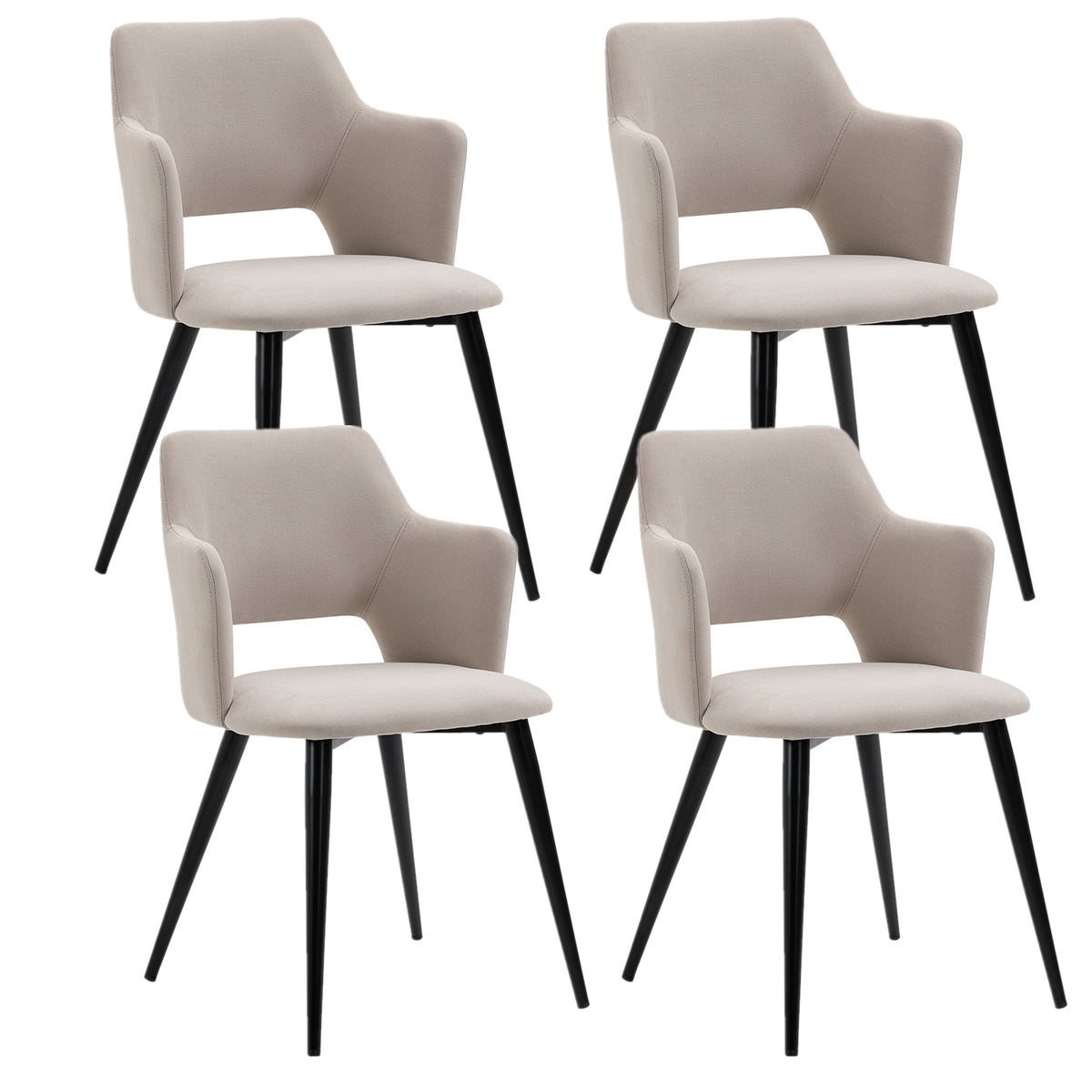 Lot de 4 fauteuils de salle à manger scandinaves avec accoudoirs en tissu beige - AKANJI