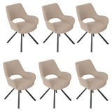 Lot de 6 chaises de salle à manger scandinaves avec accoudoirs en tissu beige - BETH
