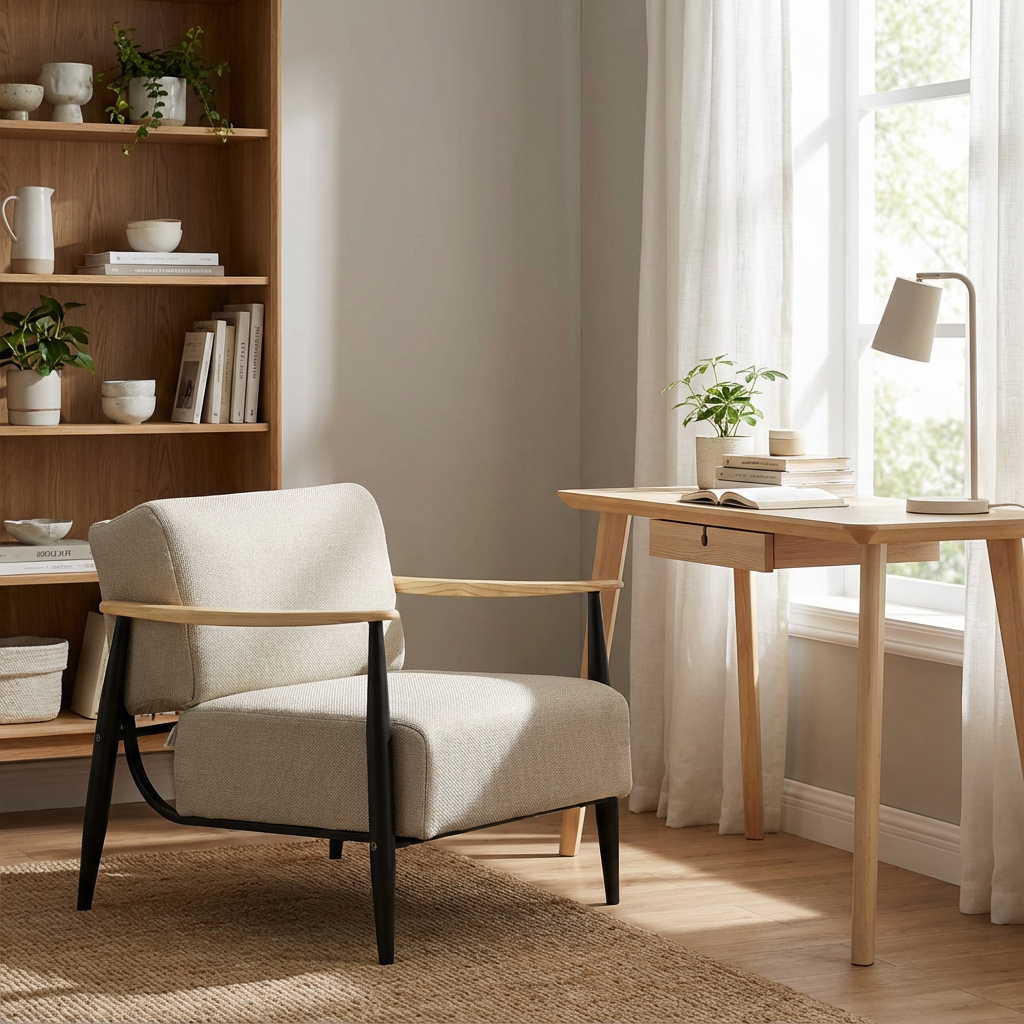 Fauteuil en tissu beige - MOLICA