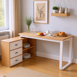 Schlichter Schreibtisch aus Naturholz mit 3 Schubladen und 2 offenen Nischen – 147×100×75,3 cm