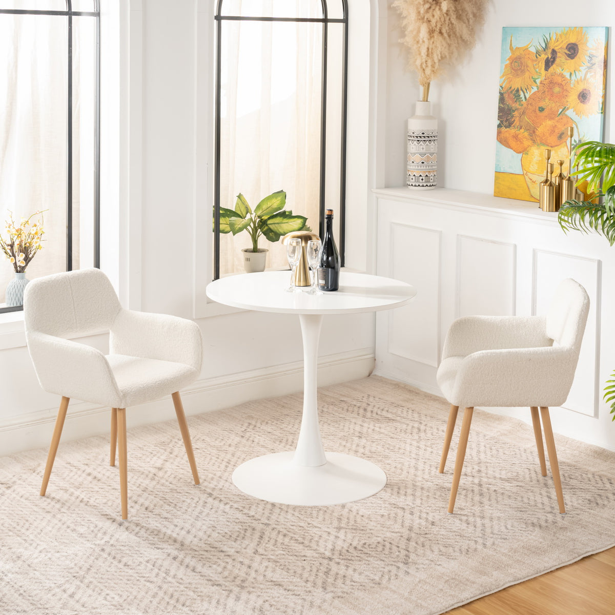 Table salle à manger ronde scandinave 2-4 personnes en bois et métal blanc - CLIFT