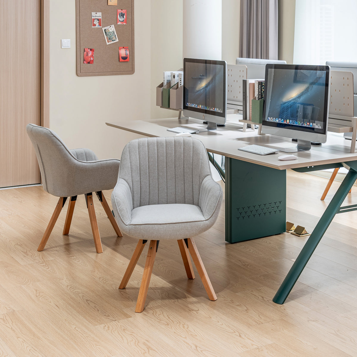 Lot de 2 chaises de salle à manger confortables en tissu beige pivotantes 360° - CARSON FABRIC BEIGE 2PCS