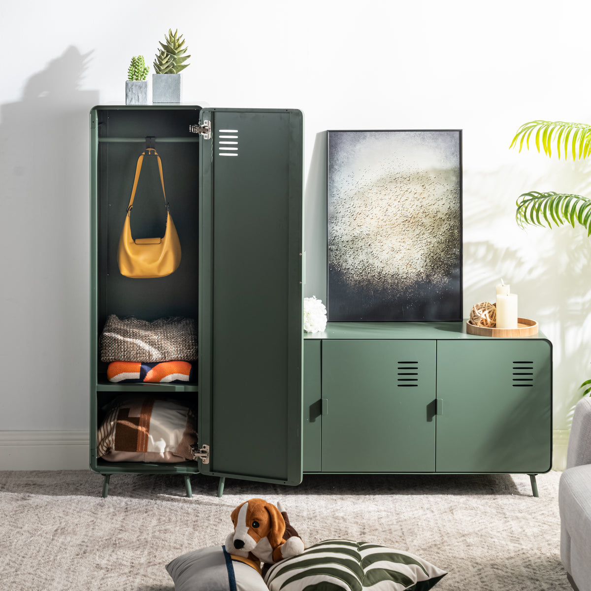 Armoire/Casier métallique vert au style industriel avec étagères - WALNUT