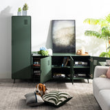 TV cabinet/Buffet Living Room in 3 -door green metal and wooden tray with shelves - Walnut