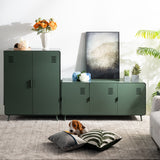 TV cabinet/Buffet Living Room in 3 -door green metal and wooden tray with shelves - Walnut