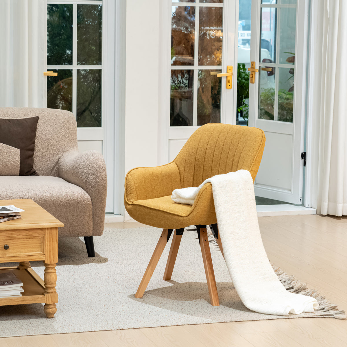 Set of 6 comfortable yellow fabric dining room chairs with 360° swivel - CARSON FABRIC YELLOW 6PCS