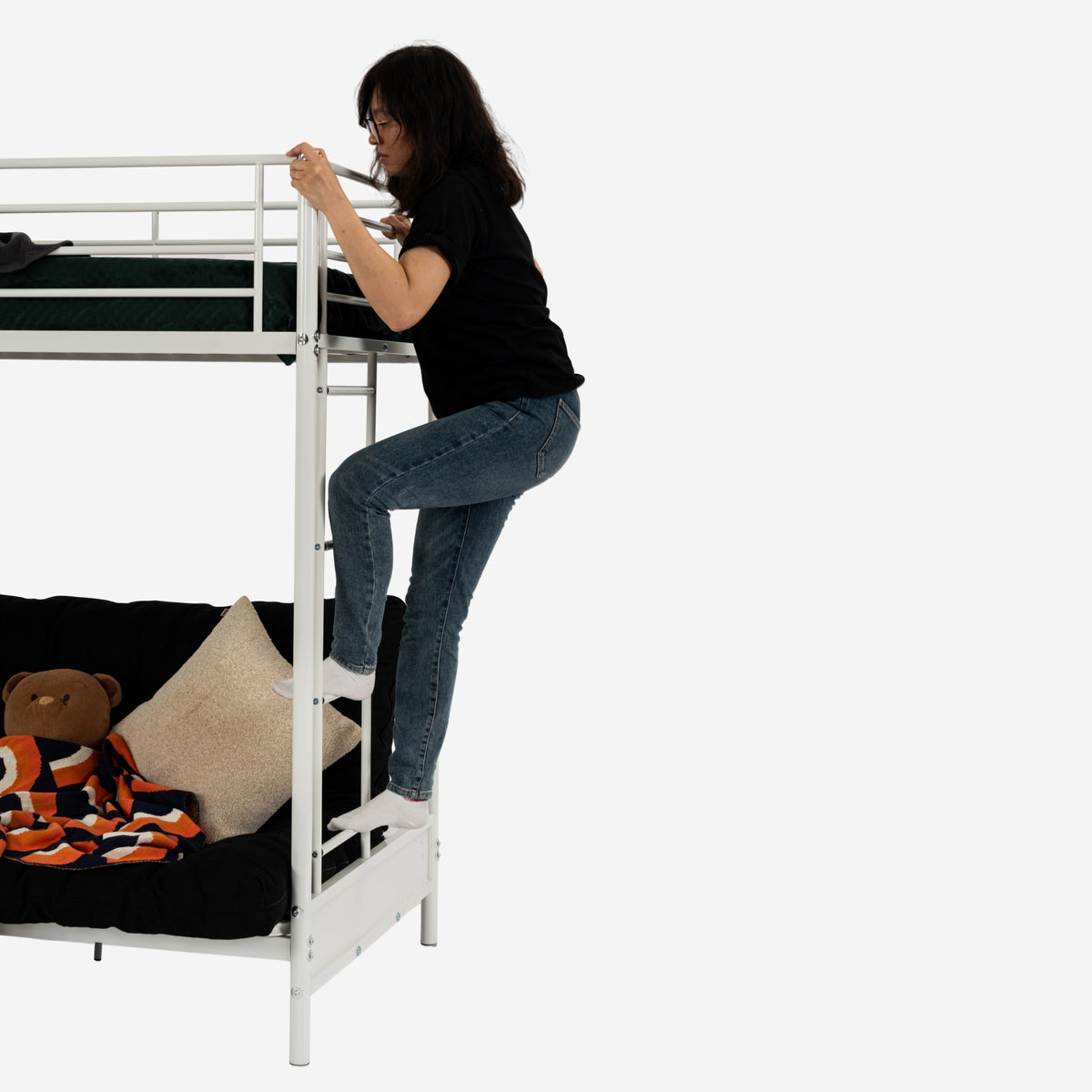 Etagenbett 90x190 cm mit Cabrio -Bank -Sofa und Weißmetallbasis in Weißmetall (Matratze nicht enthalten) - Liberty