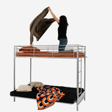 Lit superposé 90x190cm avec banquette convertible canapé et sommier à lattes en métal argenté (matelas non inclus) - LIBERTY