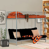 90 x 190 cm großes Etagenbett-Set mit umwandelbarer Bank aus silbernem Metall und faltbarer 2-Sitzer-Futonmatratze – LIBERTY N MICA