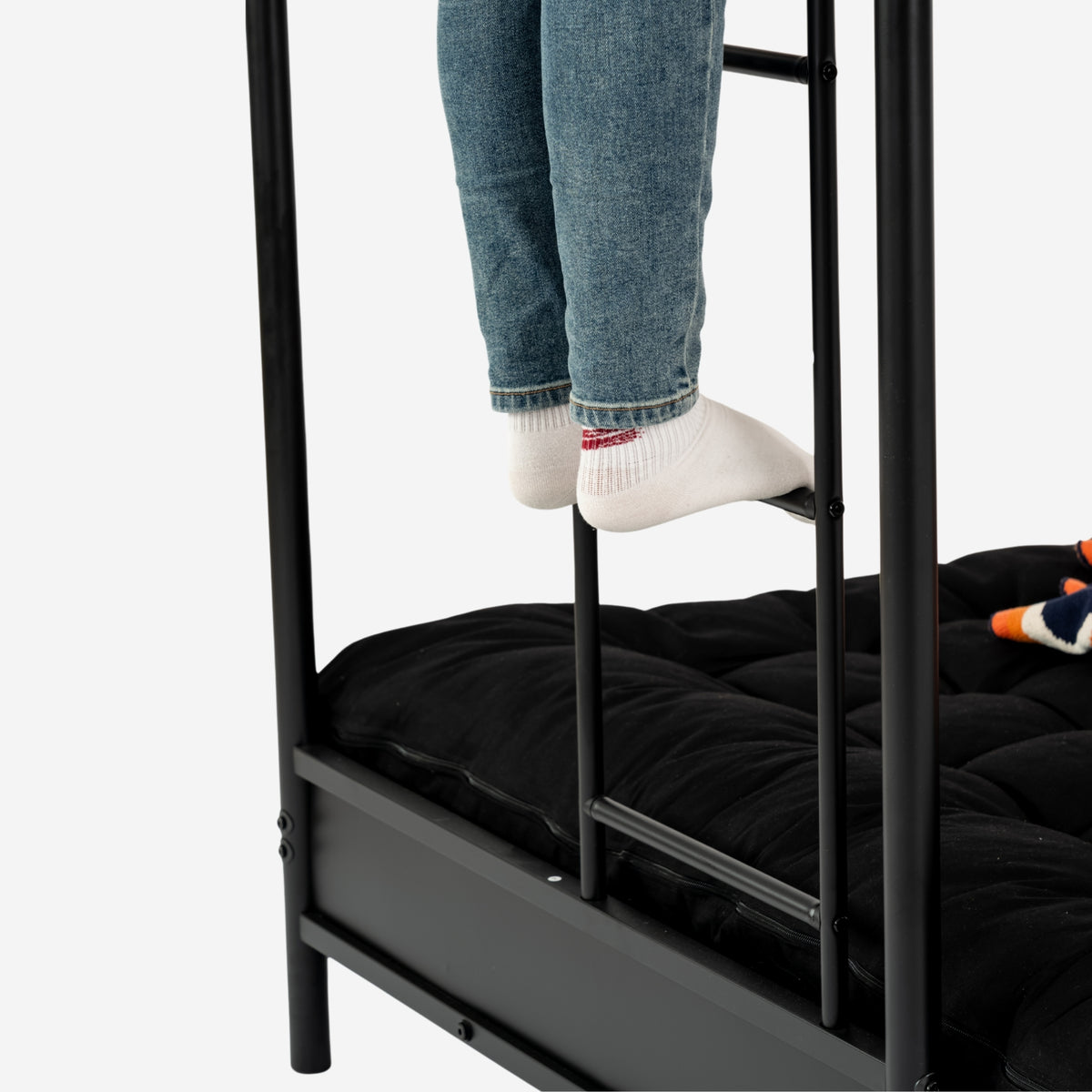 90x190cm bunk bed set with convertible black metal bench, and 2-seater foldable futon mattress - LIBERTY N MICA