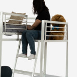 Mezzanine bed 2 places in white metal with integrated desk, sleeping of 140x190cm (mattress not included) - Lionel