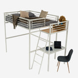 Mezzanine bed 2 places in white metal with integrated desk, sleeping of 140x190cm (mattress not included) - Lionel