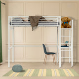 Mezzanine bed 2 places in white metal with integrated desk, sleeping of 140x190cm (mattress not included) - Lionel