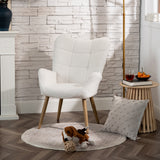 Fauteuil scandinave avec accoudoirs en tissu mouton bouclette beige à surpiqûres - KANAS