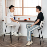 Set of 2 Scandinavian bar stools with back in beige dumpling sheepskin fabric - POMONA BAR