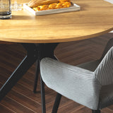 Ensemble de salle à manger de style scandinave composé d'une table ronde en chêne et de 4 chaises en tissu vert