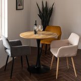 Vintage round dining table 2-4 people in oak and black metal - Clift
