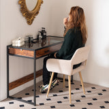 Lot de 2 fauteuils de salle à manger scandinaves avec accoudoirs en velours côtelé beige - CROMWELL CORDUROY
