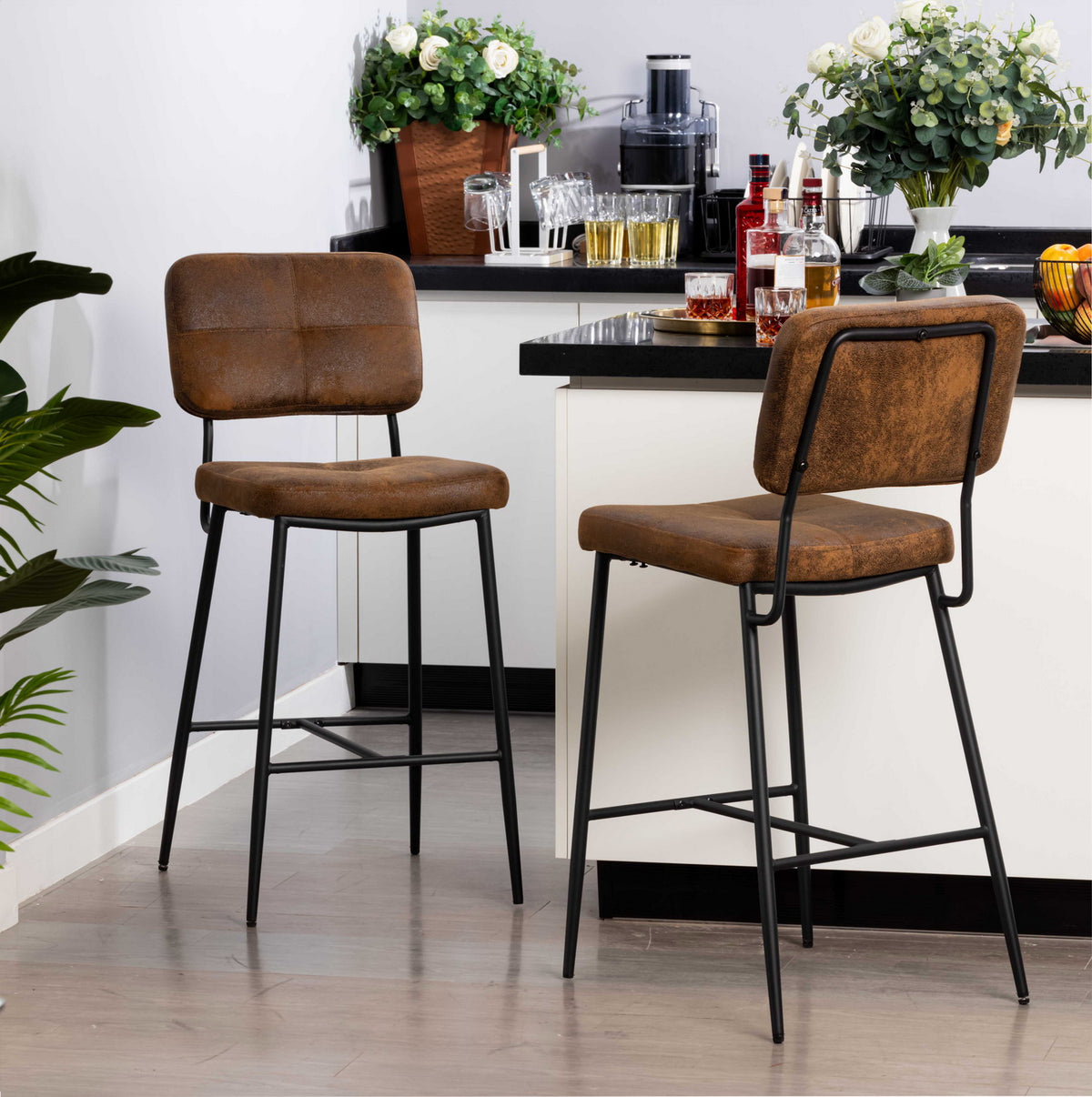 Set of 6 industrial bar stools with suede back - INDEPENDENCE BAR