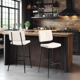 Set of 2 Scandinavian bar stools with back in beige dumpling sheepskin fabric - POMONA BAR