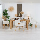 Set von 4 skandinavischen Esszimmer Sesseln mit Armlehnen Schafschaf Stoff Beige - Cromwell
