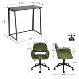 Ensemble bureau pliable en métal noir et fauteuil de bureau en velours côtelé vert olive - ASCOLI & ROSS