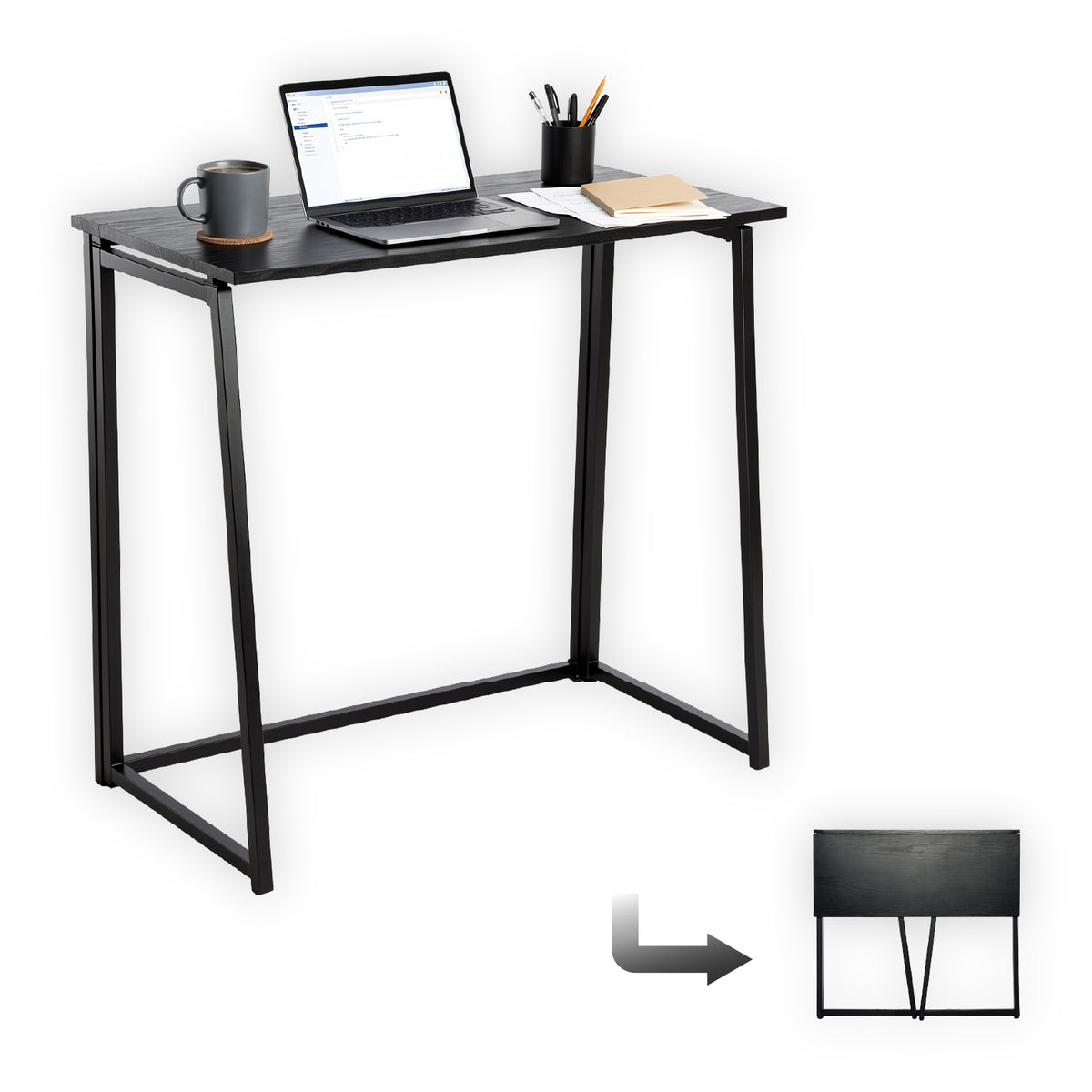 Bureau/table d'ordinateur industriel pliable en bois et en métal noir - ASCOLI