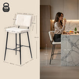 Set of 2 Scandinavian bar stools with back in beige dumpling sheepskin fabric - POMONA BAR