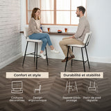 Set of 2 Scandinavian bar stools with back in beige dumpling sheepskin fabric - POMONA BAR