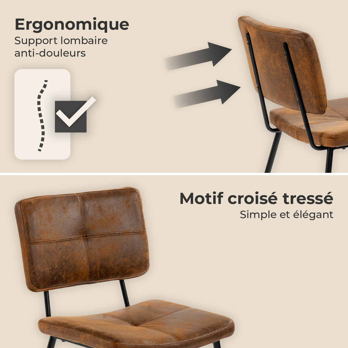 Set mit 4 industriellen Esszimmerstühlen aus Wildleder – POMONA