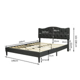 Lit double (140 x 190cm) avec tête de lit capitonnée en tissu gris (matelas non inclus) - LEON