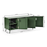 TV cabinet/Buffet Living Room in 3 -door green metal and wooden tray with shelves - Walnut