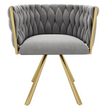 Lot de 6 chaises pivotantes de salle à manger en velours gris avec pieds en métal doré