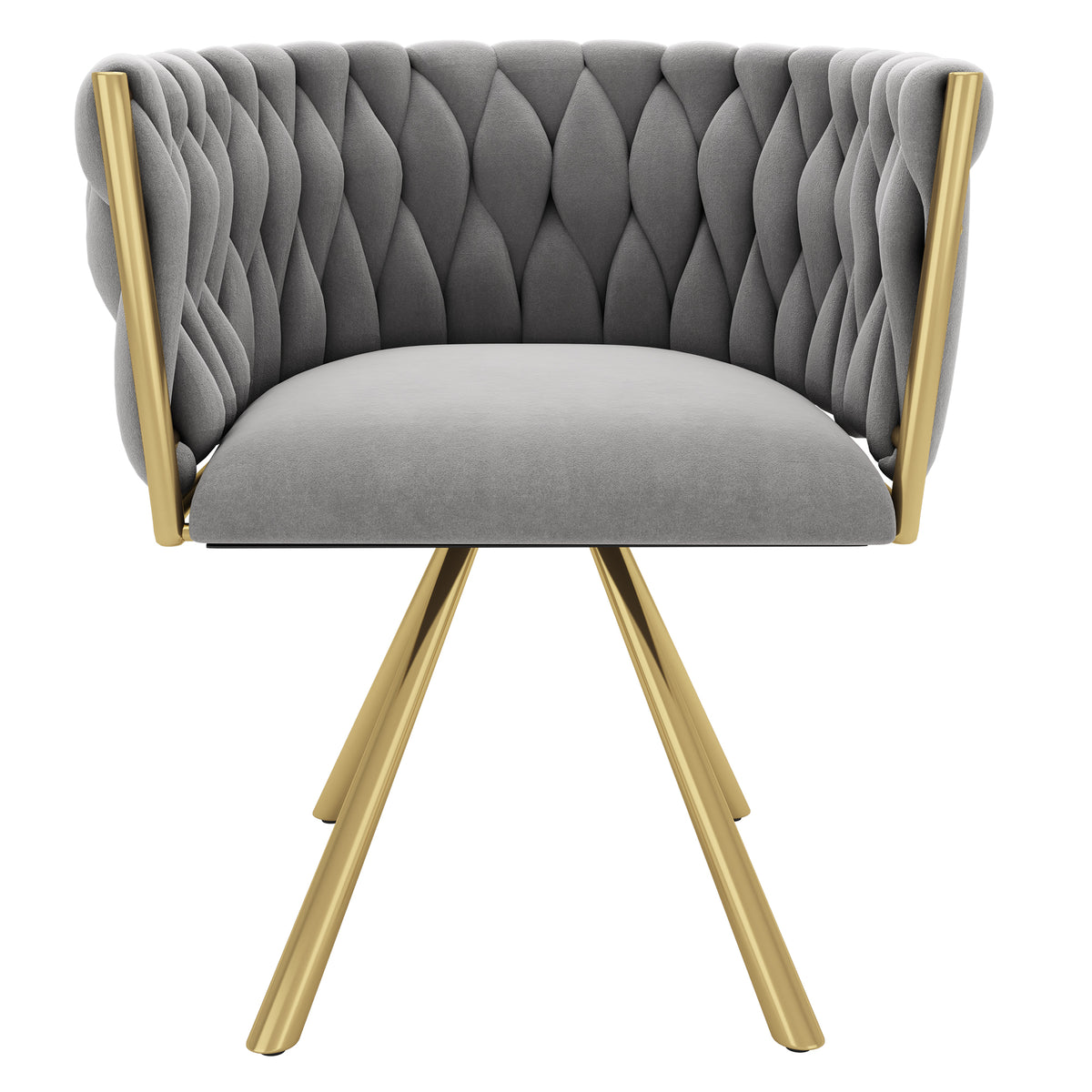 Lot de 6 chaises pivotantes de salle à manger en velours gris avec pieds en métal doré
