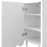 Sideboard moderne blanc 120x35x80 cm avec portes ondulées, grifflos et rayons réglables, idéal pour salon flur et salle à manger