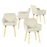 Lot de 4 chaises de salle à manger de style scandinave avec pieds en bois et accoudoirs en velours côtelé beige - ELIA