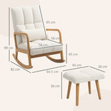 Fauteuil à bascule avec repose-pieds, revêtement polaire blanc, dossier haut et structure bois naturel